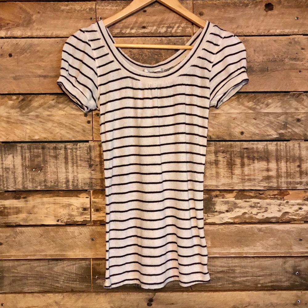 Papaya Brown Stripe Puff Sleeve Blouse